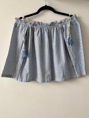 Club Monaco Blue & White Striped Off-The-Shoulder Blouse - XS - Coastal Chic